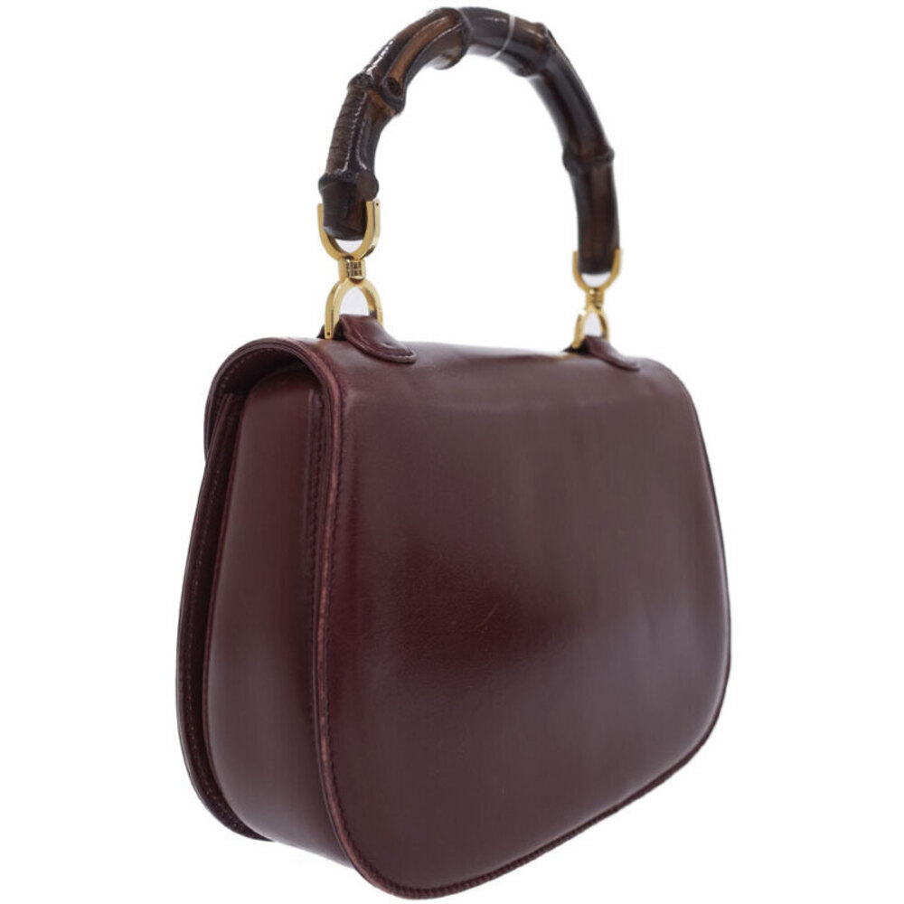 Gucci handle leather top bag burgundy Red Bamboo